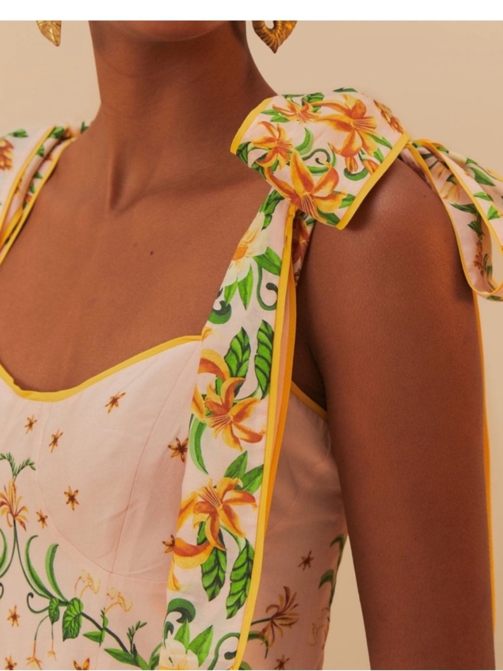 Farm Rio Pink Botanical Beauty Shoulder Bow Midi Dress M - Picture 8 of 16